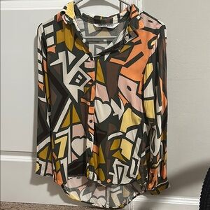 Black and White Graphic Long Sleeve Button Down Shirt